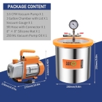 BACOENG 3 Gallon Vacuum Chamber Kit with 3.6 CFM 1 Stage Vacuum Pump, Degassing Chamber Kit with Acrylic Lid for Resin, Not for Stabilizating Wood or Making Fish Lures - Image 8