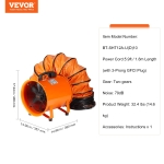 VEVOR Portable Ventilator with Hose, 2 Speed, 12 Inch Utility Blower Exhaust Fan with 33ft Flexible Duct, 560W 2894CFM High Velocity Industrial Air Mover for Extraction and Ventilation - Image 7