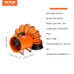 VEVOR Air Mover Blower Fan 12 Inch, 3198CFM 585W Industrial Portable Ventilator 33ft Flexible Duct, Orange - Image 7