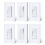 BESTTEN Super Slim Dimmer Light Switch, Quiet Rocker, Single Pole or 3 Way Dimmable Switch, Max 300W LED, CFL, 600W Incandescent, Screwless Wall Plate Included, ETL Listed, 6 Pack, White