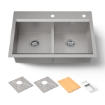 KOHLER Task Smart Divide 33" Top-/Undermount Double-Bowl Workstation Kitchen Sink, Includes Accessories, Stainless Steel, 2 Faucet Holes, K-80085-2PC-NA