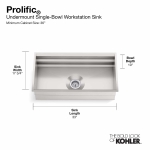 KOHLER 5540-NA Prolific 33 Inch Workstation Stainless Steel Single Bowl Kitchen Sink with Included Accessories, Undermount Installation, Stainless Steel - Image 5
