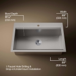KOHLER Task 33" Top-/Undermount Single-Bowl Workstation Kitchen Sink, Includes Accessories, Stainless Steel, 1 Faucet Hole, K-80084-1PC-NA - Image 16