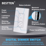 BESTTEN Super Slim Digital Led Dimmer Switch with Air Gap Power Cut Off Switch, 3 Button Control, Single Pole or 3 Way Dimmable Dimmer, Screwless Wallplate Included, ETL Listed, White - Image 5