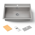 KOHLER Task 33" Top-/Undermount Single-Bowl Workstation Kitchen Sink, Includes Accessories, Stainless Steel, 1 Faucet Hole, K-80084-1PC-NA