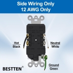 BESTTEN 10 Pack 20 Amp Receptacle Outlet with Tamper Resistant, Screwless Wallplate Included, 20A/125V/2500W, UL Listed, White - Image 2