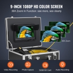 VEVOR Sewer Camera with 512Hz Locator, 98 ft/30 m, 9" Drain Inspection Camera with Self-Leveling, 36X Zoom, Plumbing Camera with Lights-12 LED, 32GB Card, IP68 Waterproof Snake Camera for Duct Pipe - Image 10