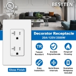 BESTTEN 10 Pack 20 Amp Receptacle Outlet with Tamper Resistant, Screwless Wallplate Included, 20A/125V/2500W, UL Listed, White - Image 7