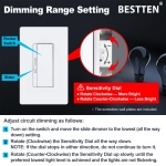 BESTTEN 10 Pack Super Slim Digital Dimmer Light Switch, Quiet Rocker, Max 300W LED, CFL, 600W Halogen, Single Pole or 3 Way Dimmable Switch, Screwless Wallplate Included, ETL Listed, White - Image 5