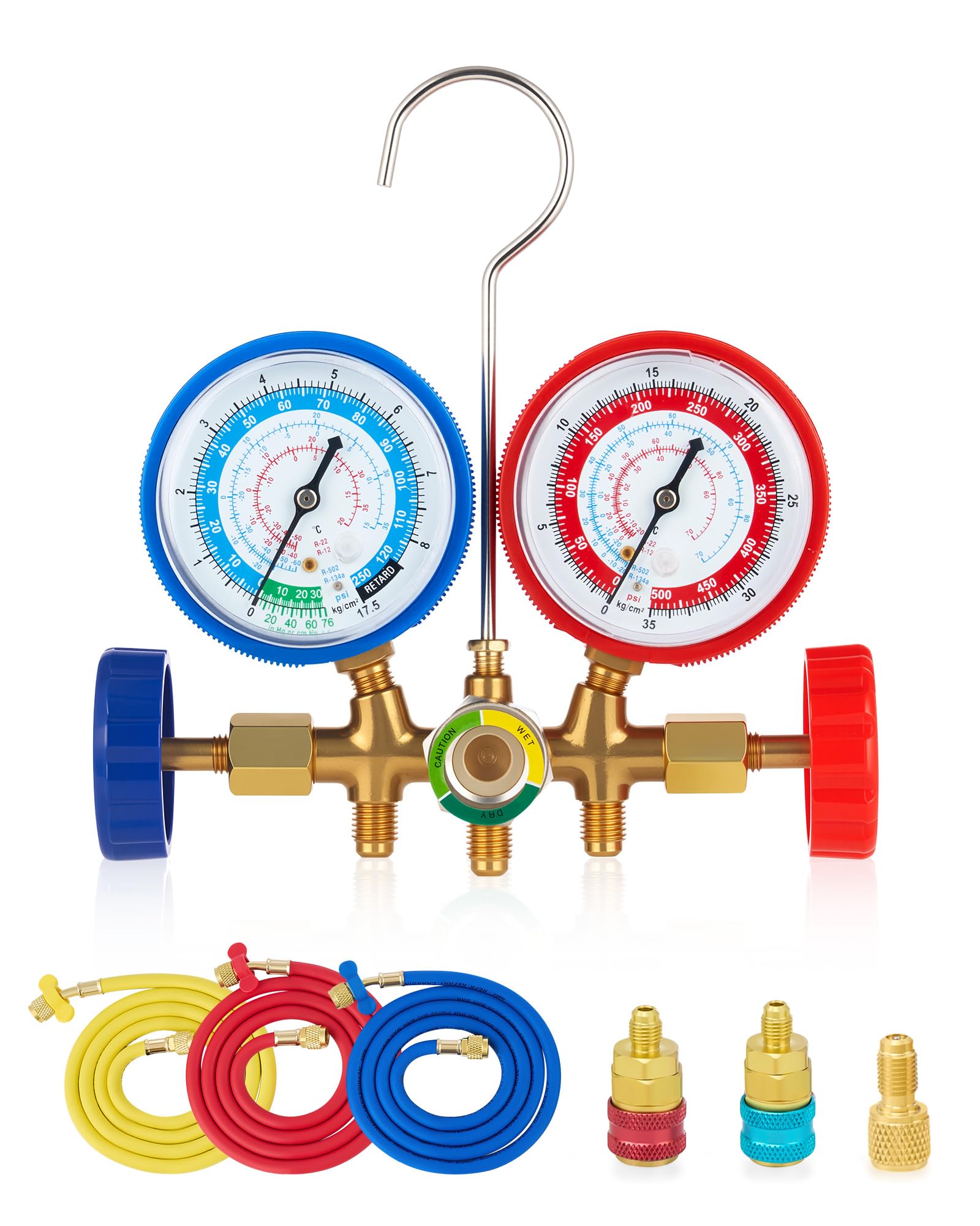 71lKaPRbW4L Orion Motor Tech 5FT HVAC Gauges Fits for R134A R12, R22, R502, AC Gauge Set with Quick Couplers, Adapter for Car A/C System Automotive Air Conditioning Maintenance - Image 1