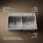 KOHLER Task Smart Divide 33" Top-/Undermount Double-Bowl Workstation Kitchen Sink, Includes Accessories, Stainless Steel, 2 Faucet Holes, K-80085-2PC-NA - Image 14