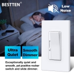 BESTTEN 10 Pack Super Slim Digital Dimmer Light Switch, Quiet Rocker, Max 300W LED, CFL, 600W Halogen, Single Pole or 3 Way Dimmable Switch, Screwless Wallplate Included, ETL Listed, White - Image 9