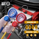 BACOENG AC Gauge Set for R32 R134a R410a R12, Automotive A/C Refrigerant Recharge Kit HVAC Manifold Gauge Set with 5FT Hoses, Quick Couplers, Puncture and Self Sealing Can Tap - Image 2