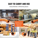 VEVOR Industrial Portable Air Blower Ventilator with Hose, 1893CFM 10 Inch Heavy Duty Tube Exhaust Fan with 16.4ft Flexible Duct, 380W High Velocity Air Mover for Extraction and Ventilation - Image 8