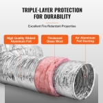VEVOR 4 Inch Insulated Flexible Duct R-6.0，25 Feet Long with 2 Duct Clamps, Heavy-Duty Three Layer Protection Air Ducting Hose for HVAC Heating Cooling Ventilation and Exhaust Ductwork Insulation - Image 8