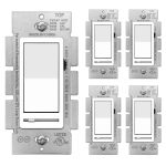 BESTTEN 5 Pack Dimmer Light Switch, Single Pole or 3-Way, Compatible with Dimmable LED, CFL, Incandescent and Halogen Bulb, LED Slide Dimmer Switch, Neutral Wire Not Required, 120VAC, UL Listed, White